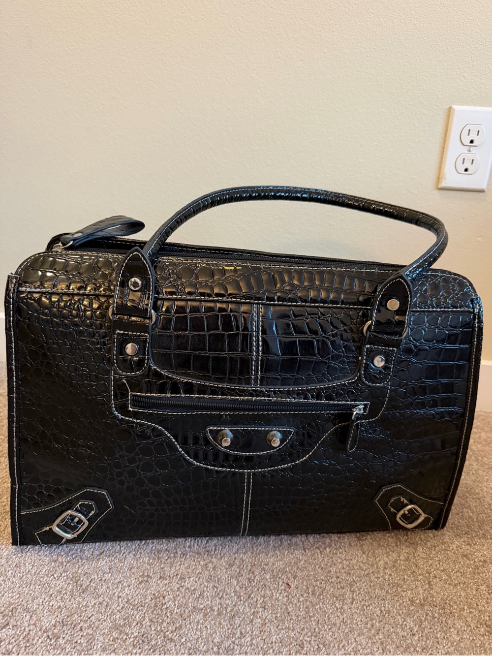 Merona Black Croc-Embossed Top-Handle Shoulder Bag